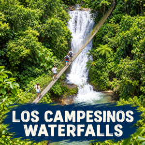 Los Campesinos waterfalls and hanging bridge near Manuel Antonio with Selina Style title