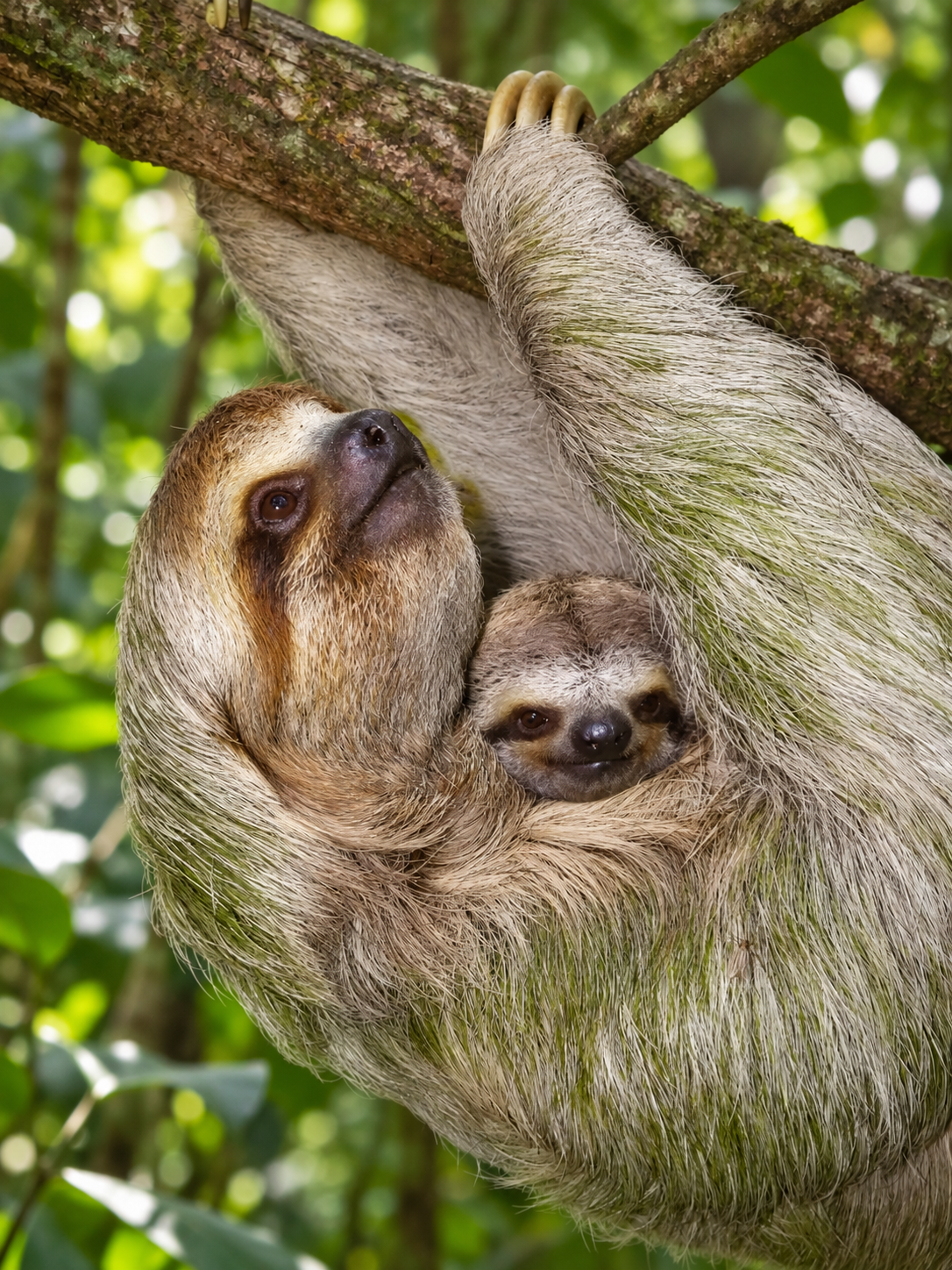Manuel Antonio National Park — mother and baby sloth in a rainforest setting